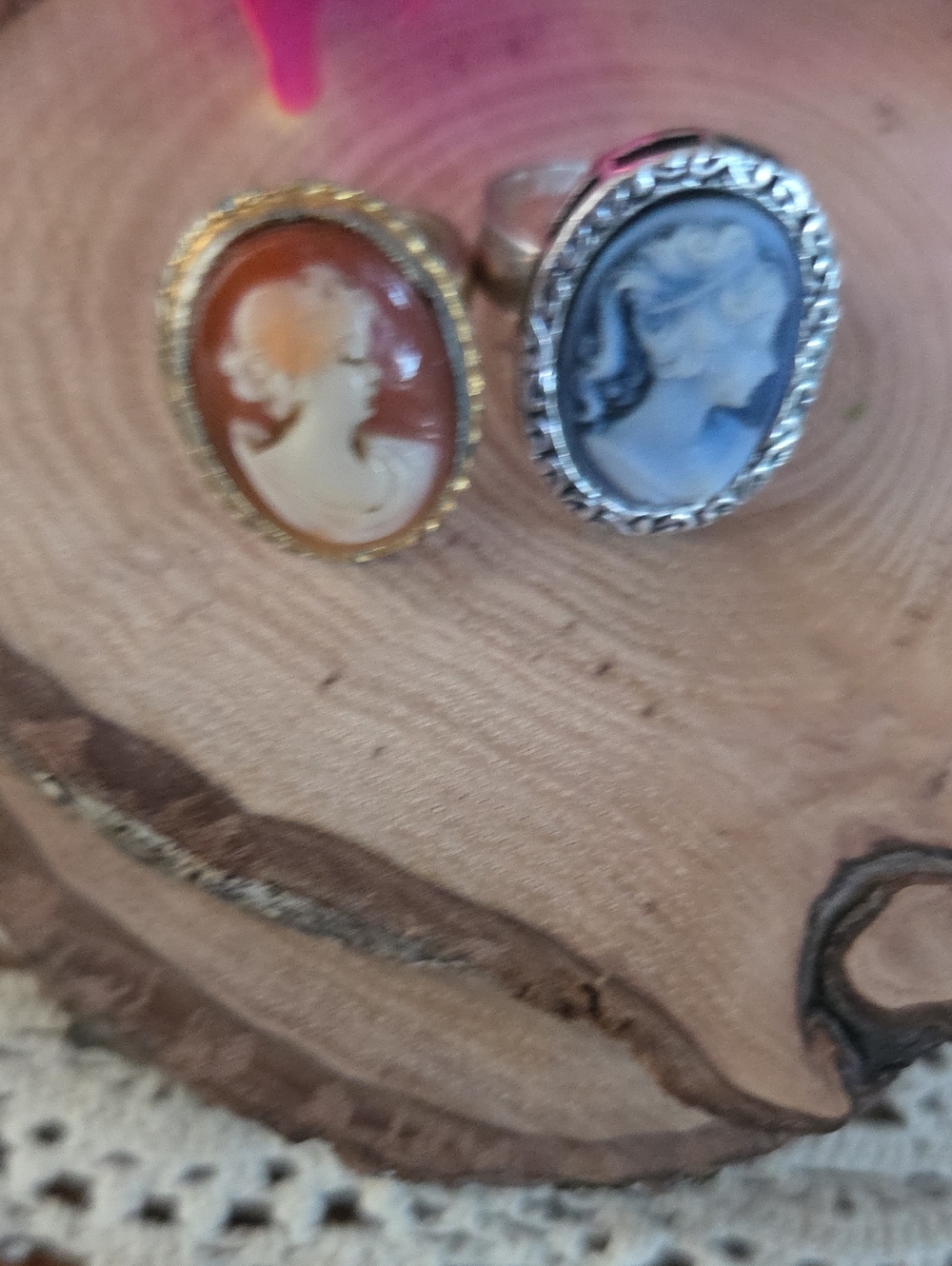 Vintage Cameo Adjustable Ring Set - Blue and Brown Cameo Women's Rings